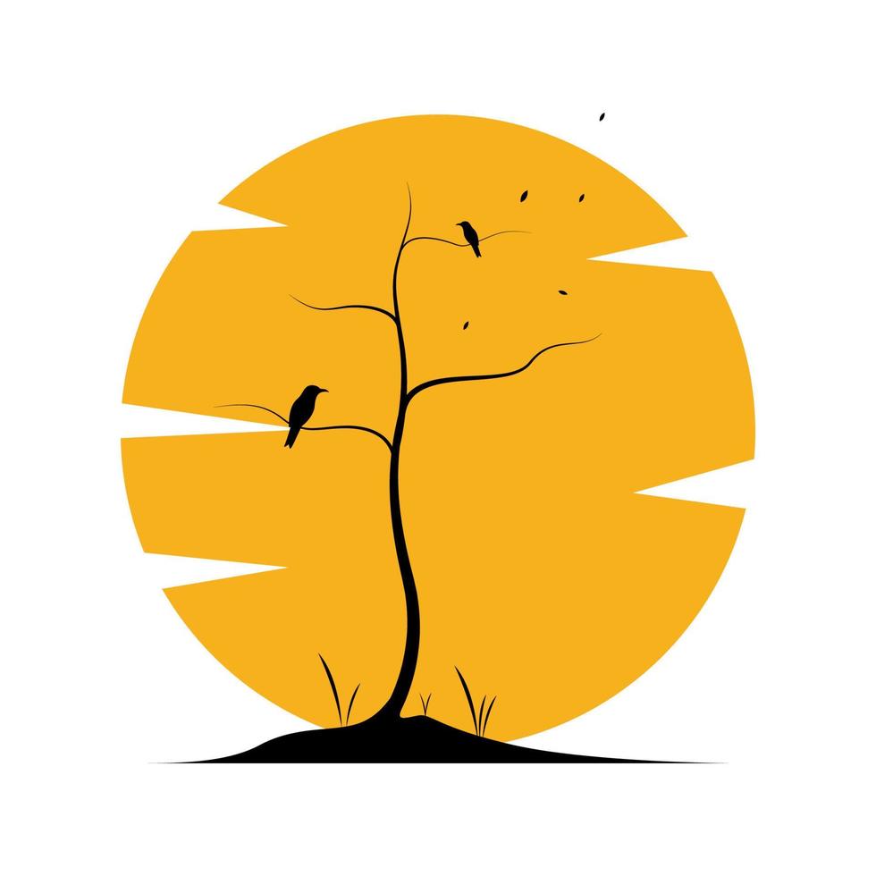 droogte droge boom met vogel zonsondergang logo symbool pictogram vector grafisch ontwerp illustratie idee creatief