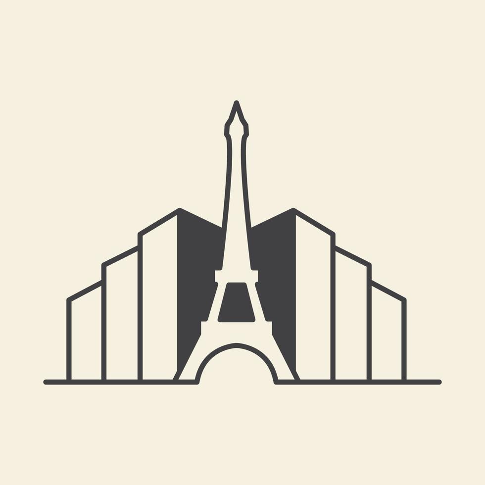 Eiffeltoren met gebouw stad lijn logo symbool pictogram vector grafische ontwerp illustratie