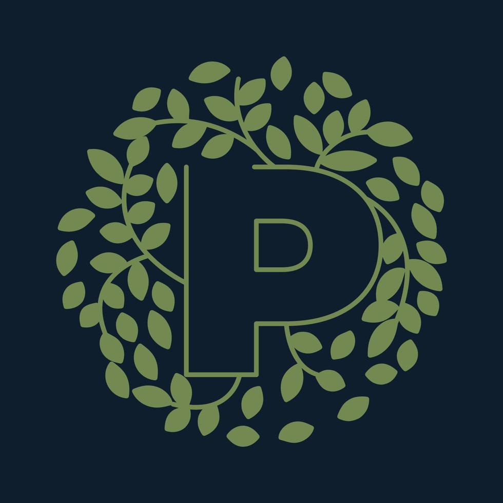 letter p met blad groen tuin natuur ornament logo vector pictogram ontwerp