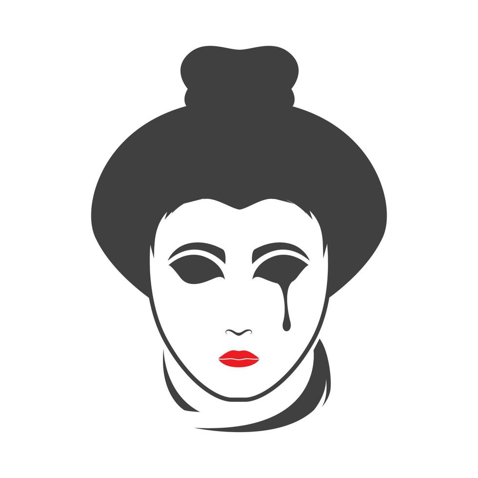 vrouw gezicht japan verdrietig logo ontwerp vector grafisch symbool pictogram teken illustratie creatief idee