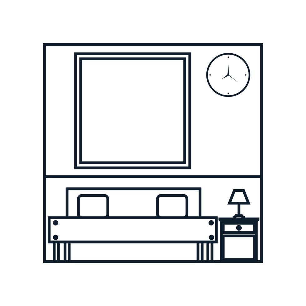 architectuur interieur lijn slaapkamer vierkant eenvoudig logo vector pictogram illustratie ontwerp
