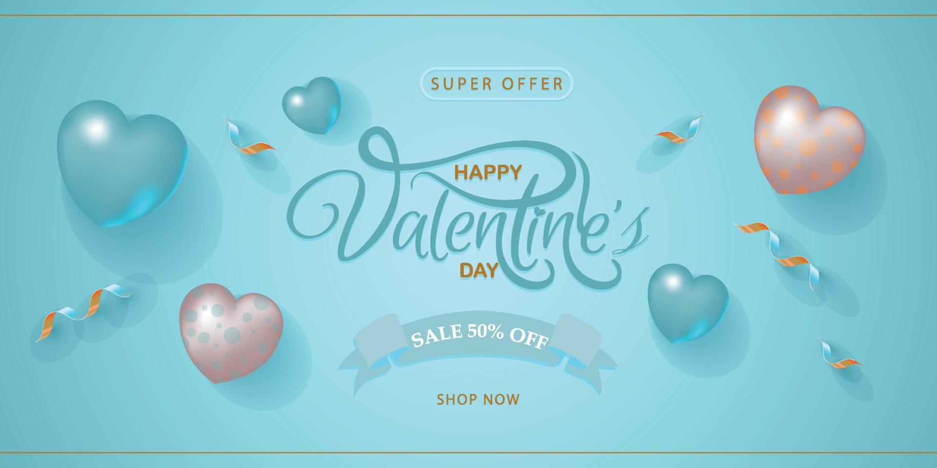 Valentijnsdag verkoop poster sjabloon elegante 3d hart ballonnen decor vector