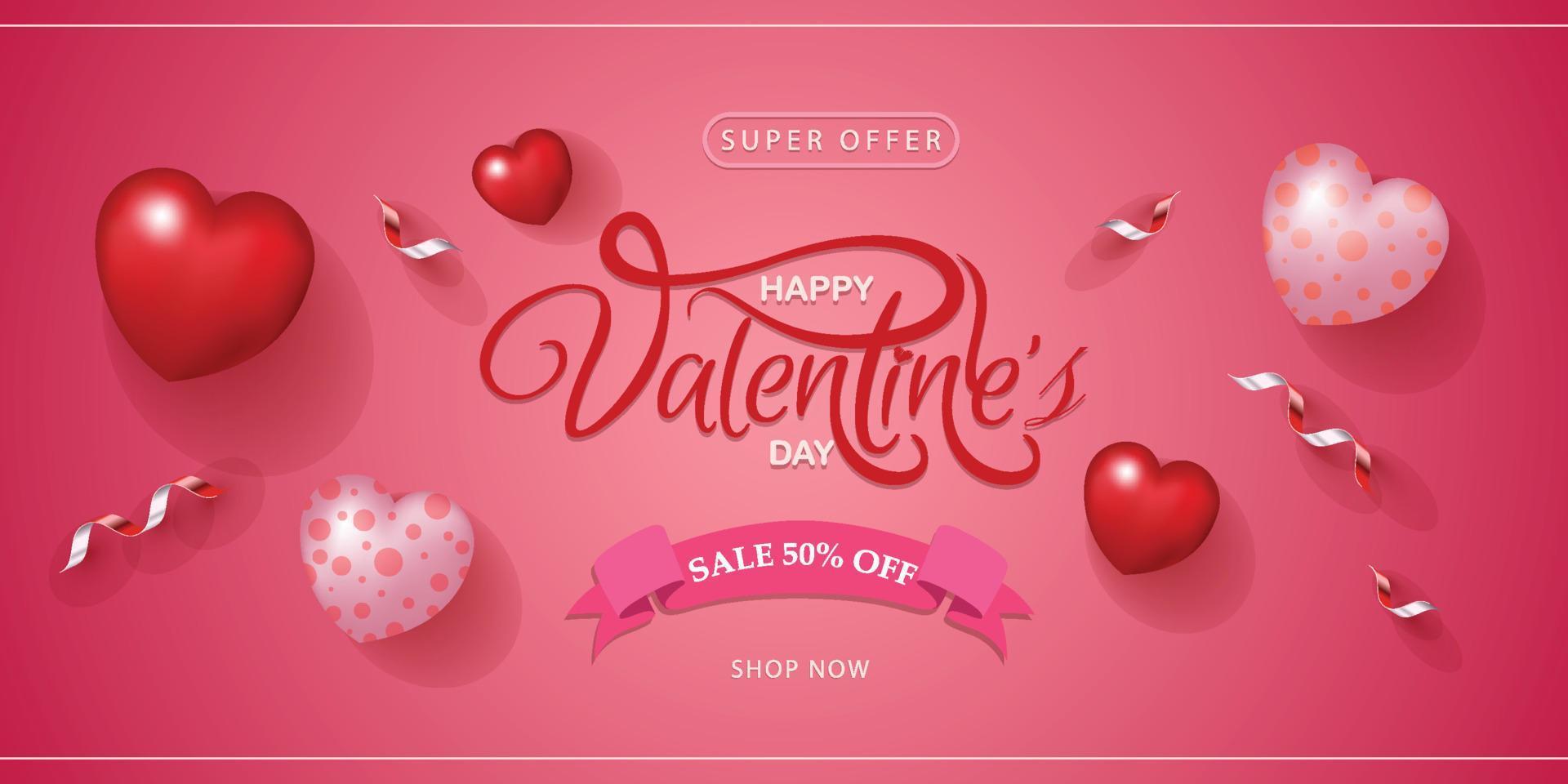 Valentijnsdag verkoop poster sjabloon elegante 3d hart ballonnen decor vector