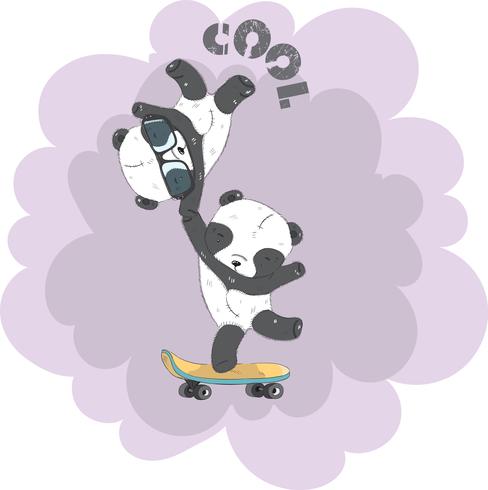 Schattige kleine Panda op een skateboard vector