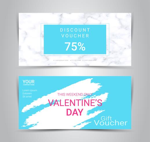 Gelukkige Valentijnsdag, cadeaubonnen en vouchers, kortingsbon of banner web promotie sjabloon met onscherpe achtergrond. vector