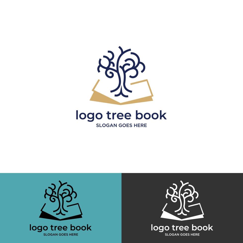 vector abstract logo ontwerpsjabloon - online onderwijs en leren concept - boom en boekpictogram - embleem voor cursussen, klassen en scholen