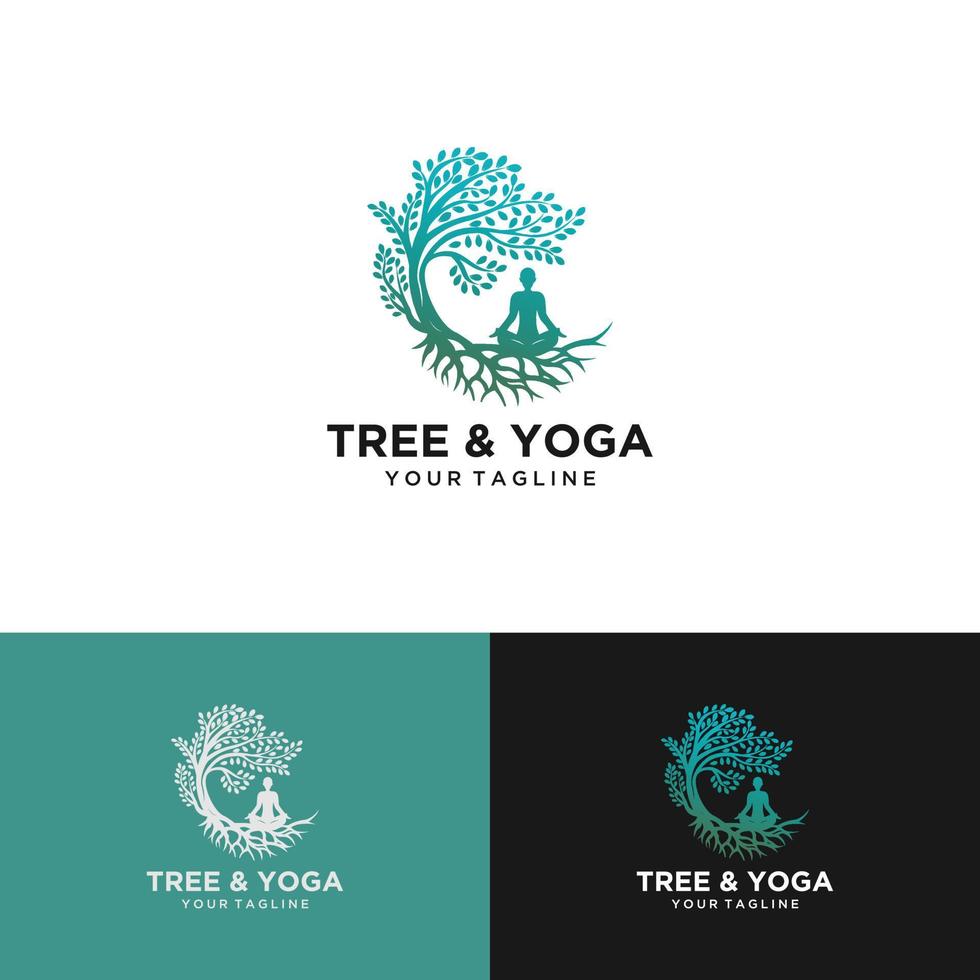 yoga logo vector, een man meditatie in natuurlijke plaats. vector
