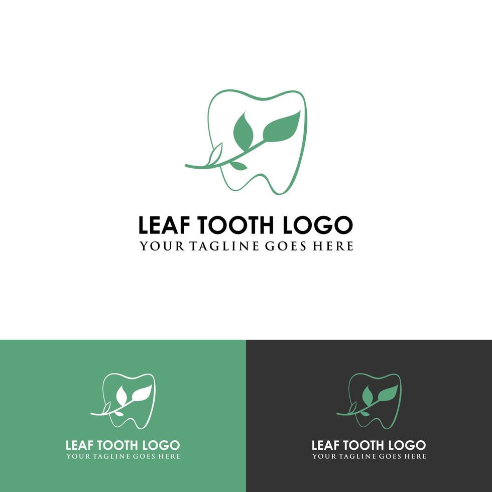 natuur tandheelkundige blad logo tand tanden overzicht lijn vector icon