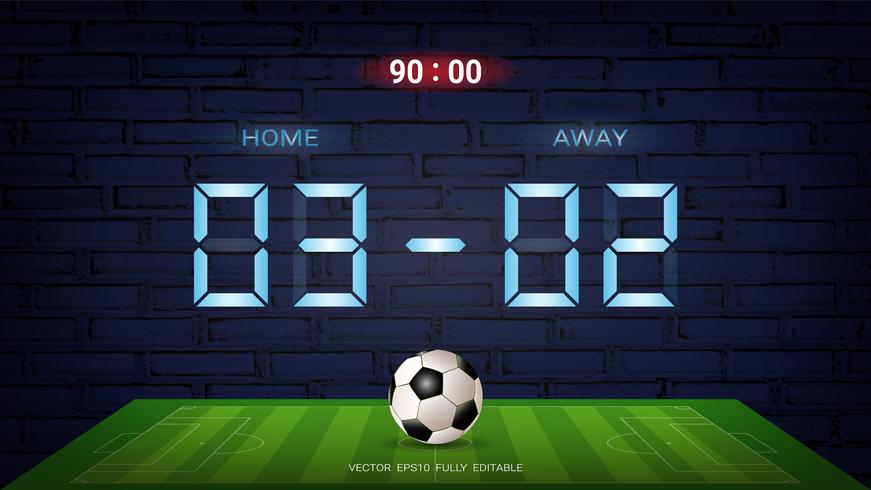 Digitaal scorebord voor timing, neonlicht op een donkere achtergrond voor voetbalwedstrijdteam A tegen team B. vector