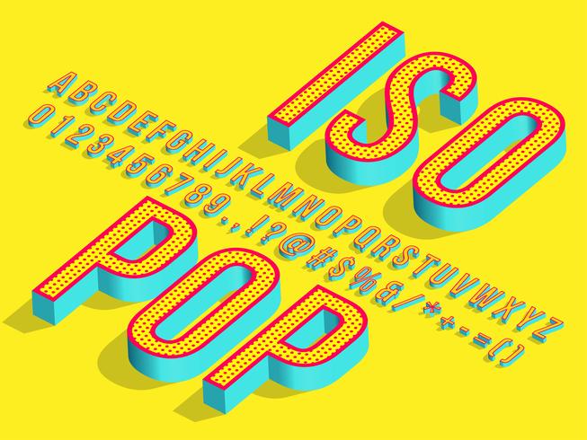 3d isometrische popart lettertype vector