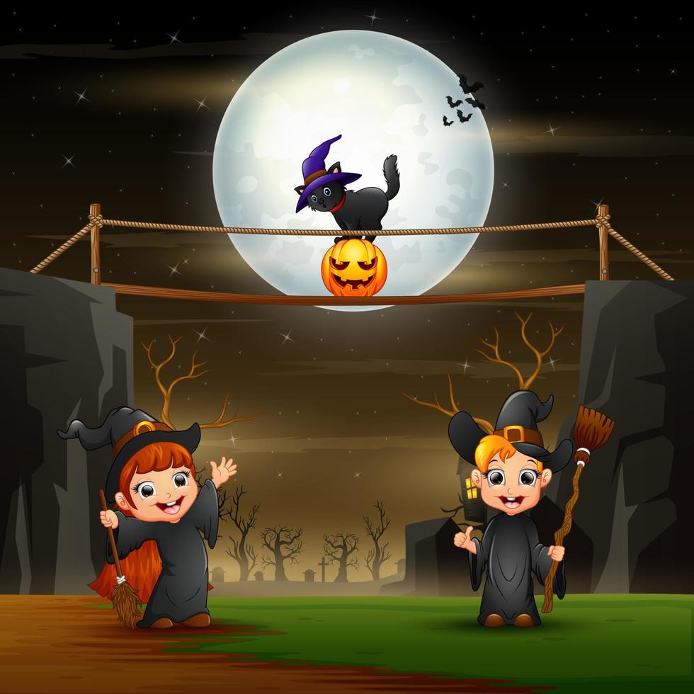 Halloween-achtergrond met heksen in de nacht vector