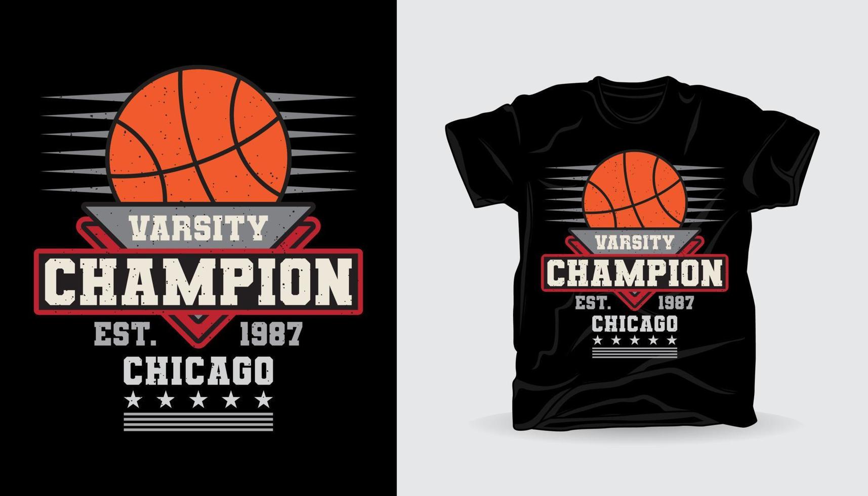 varsity champion typografie met basketbal t-shirt printontwerp vector