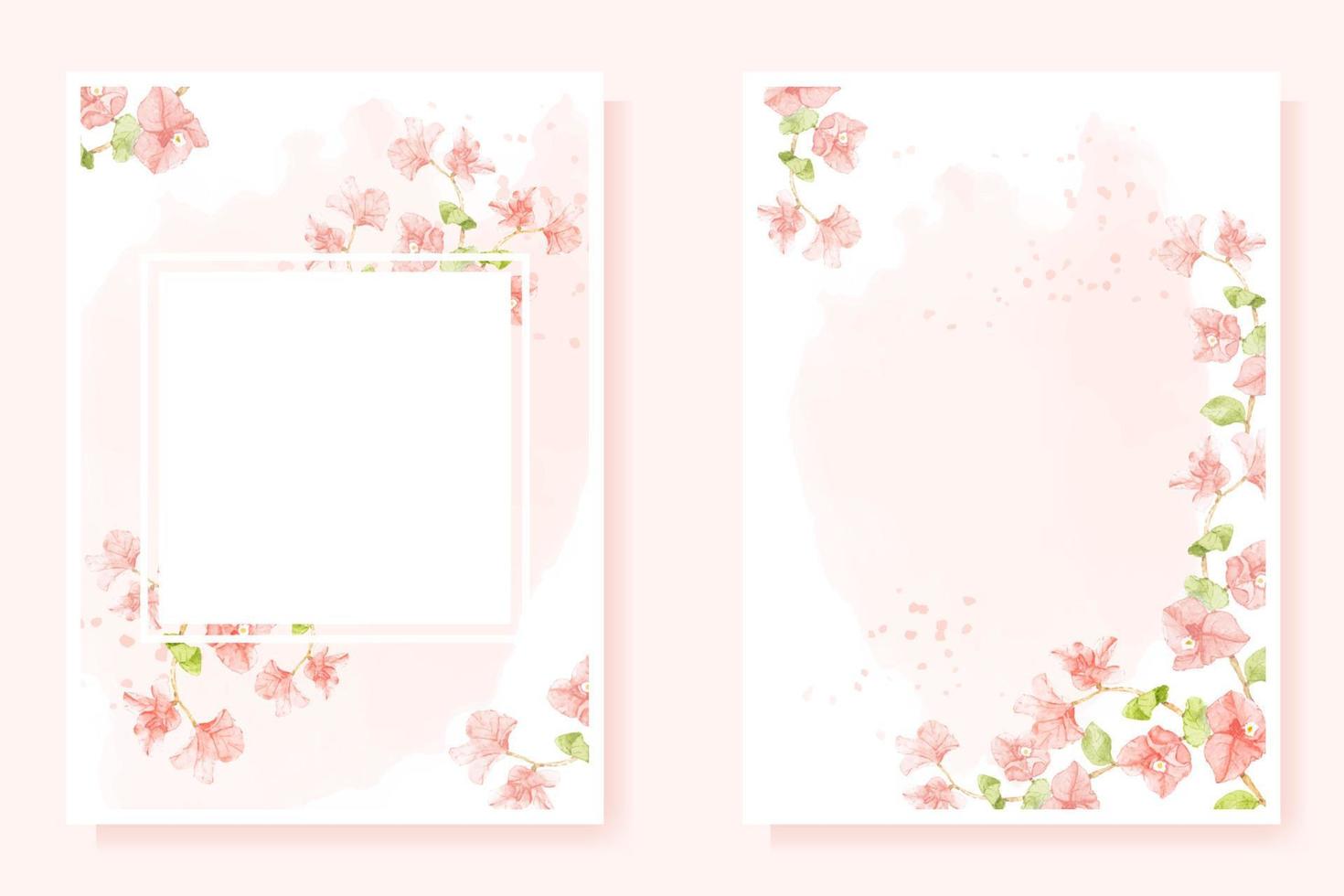 aquarel roze bougainvillea op roze splash achtergrond voor bruiloft uitnodigingskaart 5x7 sjabloon collectie vector