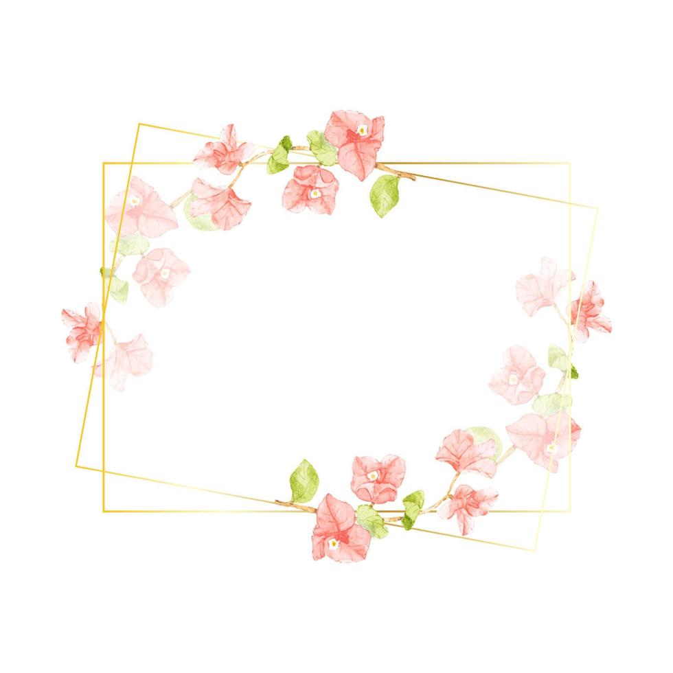 aquarel roze bougainvillea met gouden krans frame met kopie ruimte collectie vector