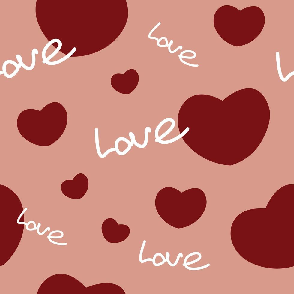 naadloos patroon met hartjes en liefdeswoord. perzik achtergrond. vector illustratie