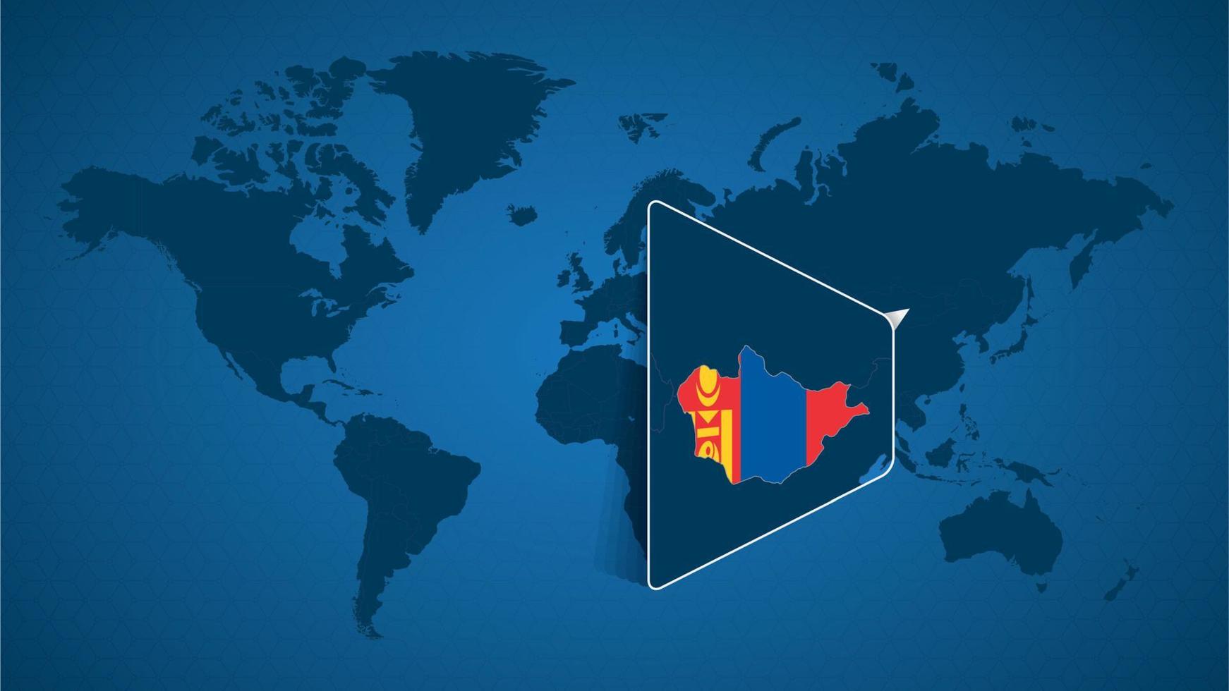 gedetailleerde wereldkaart met vastgezette vergrote kaart van Mongolië en de buurlanden. vector