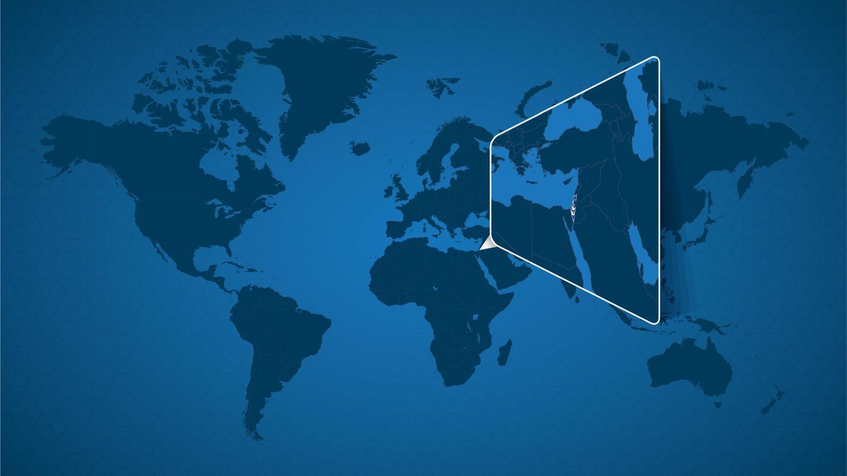 gedetailleerde wereldkaart met vastgezette vergrote kaart van Israël en de buurlanden. vector