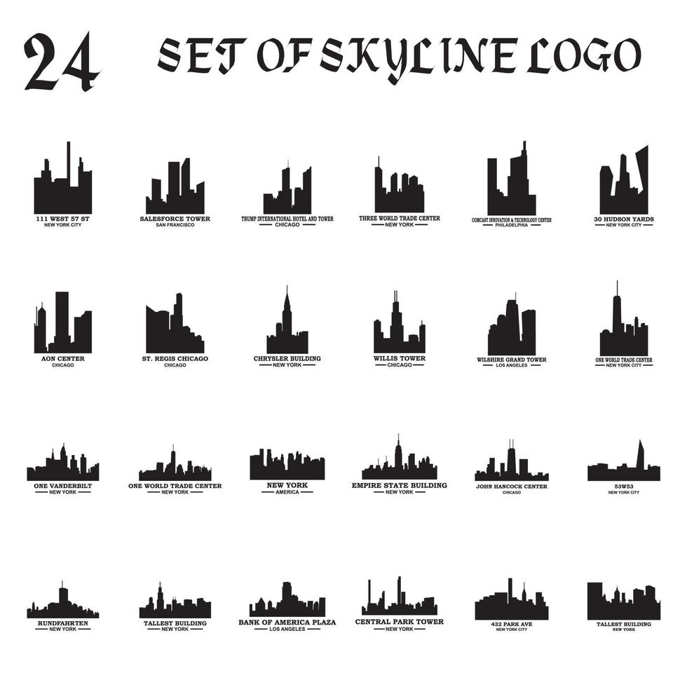 set van skyline silhouet vector, set van wolkenkrabber silhouet logo vector