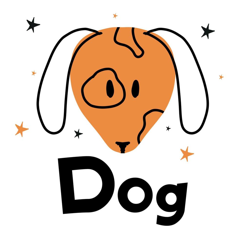 handgetekende kinderposter met schattige hond. het hoofd van een hond met belettering. de illustratie is geschikt voor ansichtkaarten, prenten, posters. vector