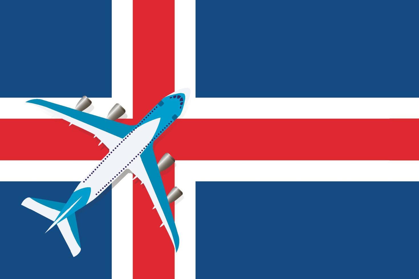 vectorillustratie van een passagiersvliegtuig dat over de vlag van ijsland vliegt. concept van toerisme en reizen vector