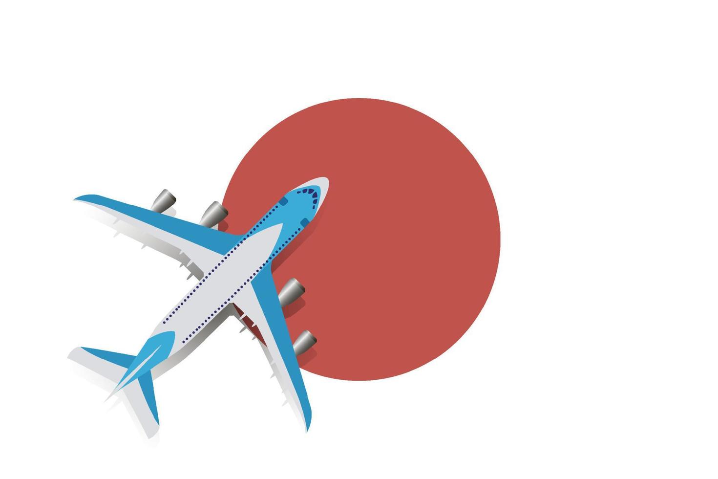vectorillustratie van een passagiersvliegtuig dat over de vlag van japan vliegt. concept van toerisme en reizen vector