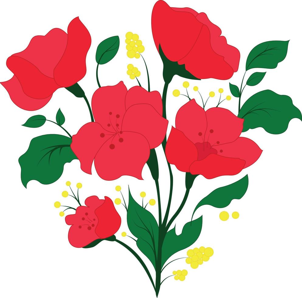 Bloemen boeket. bloemen frame. bloeien wenskaart. bloeiende bloemen geïsoleerd op een witte achtergrond vector