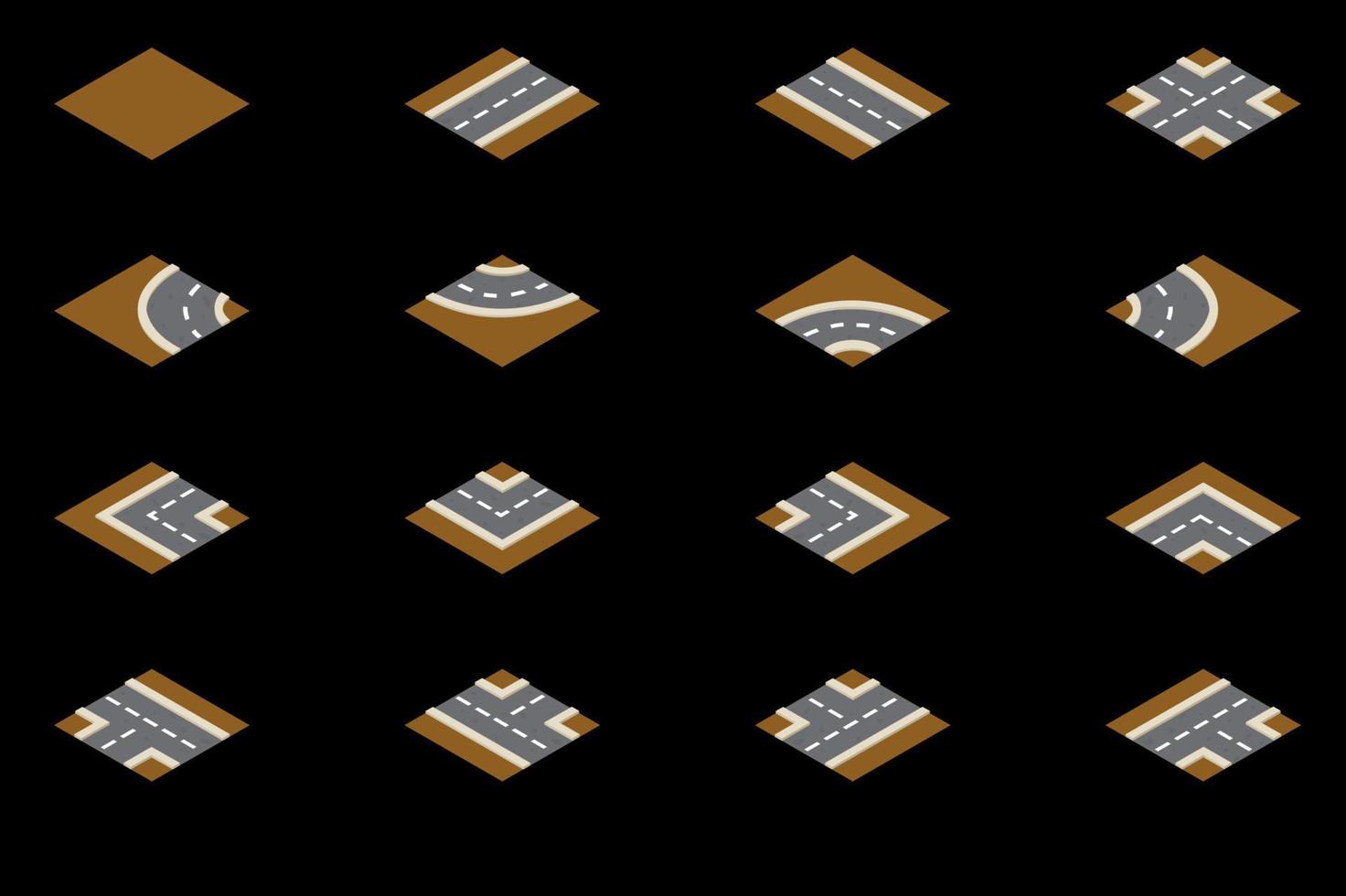 isometrische weg met grondelementen voor de straat. delen van de weg, snelweg voor het pad. vector