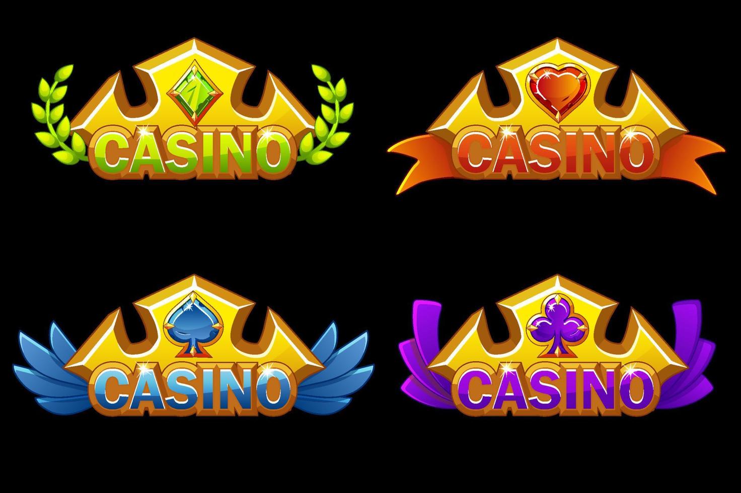 set van casino gouden onderscheidingen met game card iconen. beloningen voor winnaars met het logo. vector