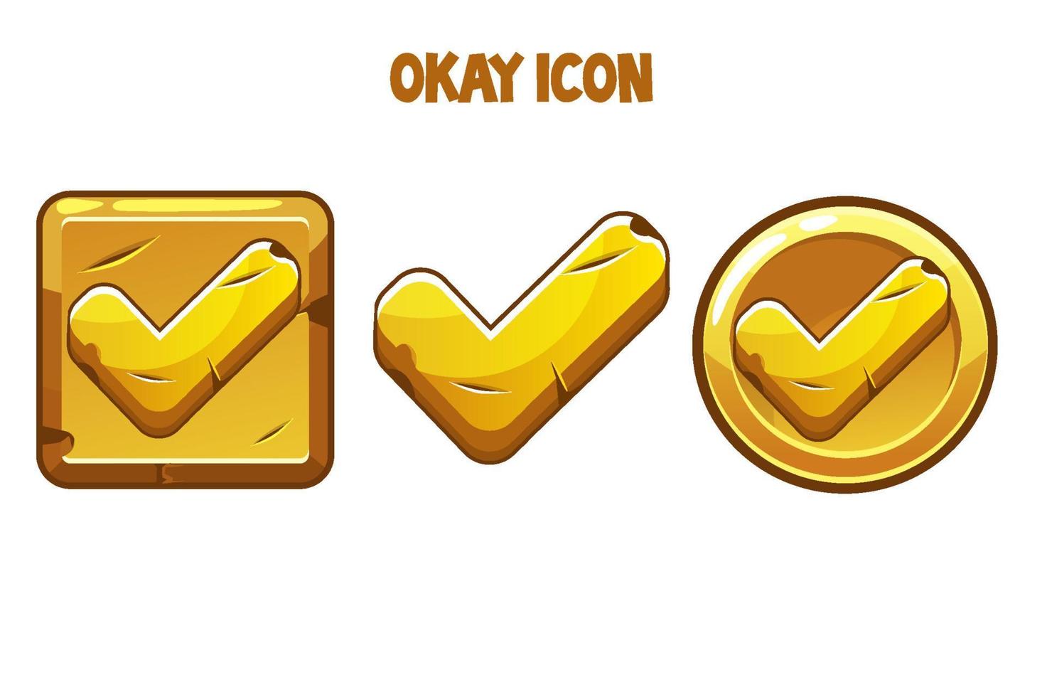set van gouden pictogrammen oke met een vinkje. gouden knoppen rond en vierkant voor interface of spel. vector