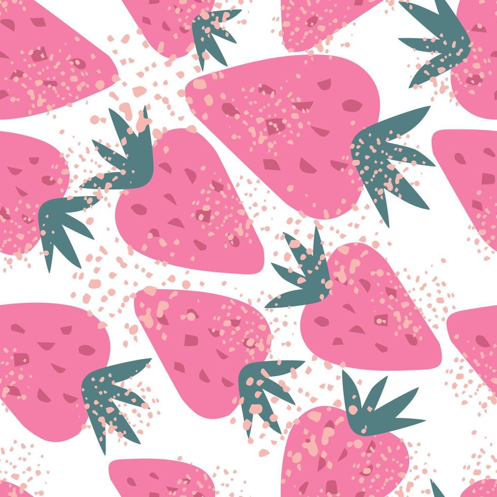 doodle aardbei naadloze patroon. zoete bessen achtergrond. roze rijp aardbeien behang. vector