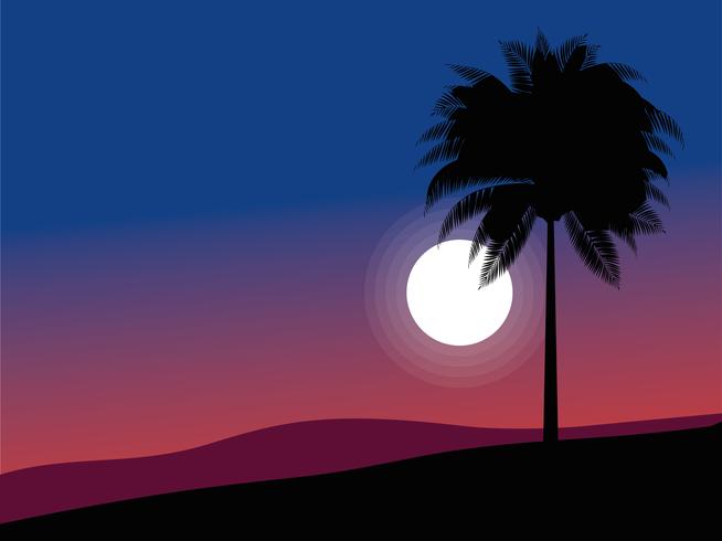palmboom in maanlicht vector