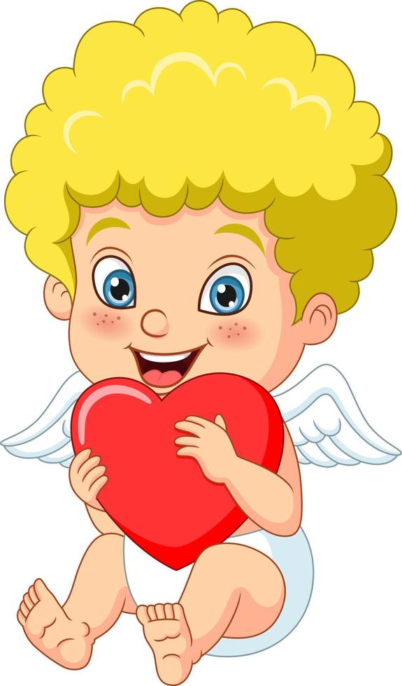schattige kleine cupido-cartoon met rode harten vector