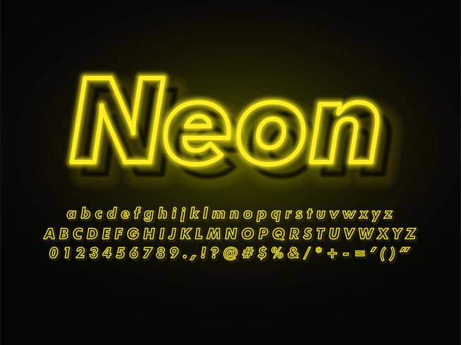 Gloeiend geel overzicht Neon lettertype vector