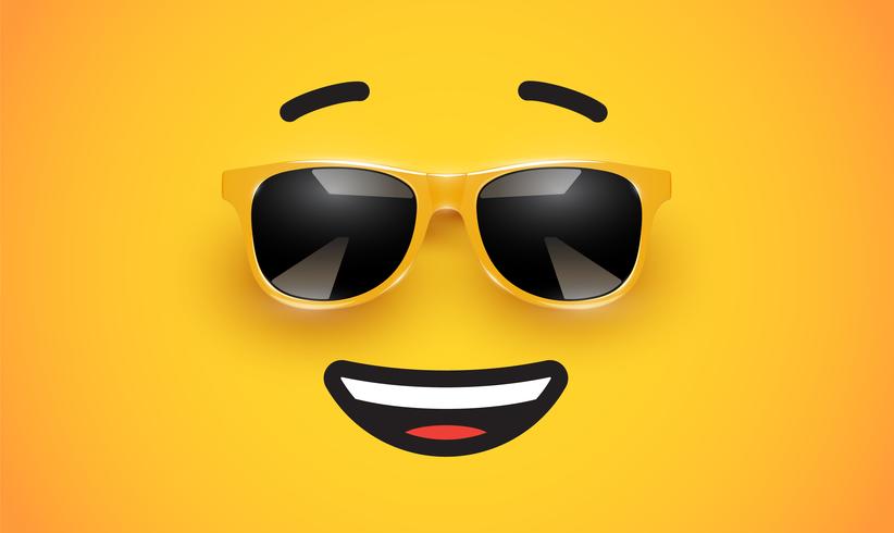 Hoog detiled kleurrijke emoticon met zonnebril, vectorillustratie vector