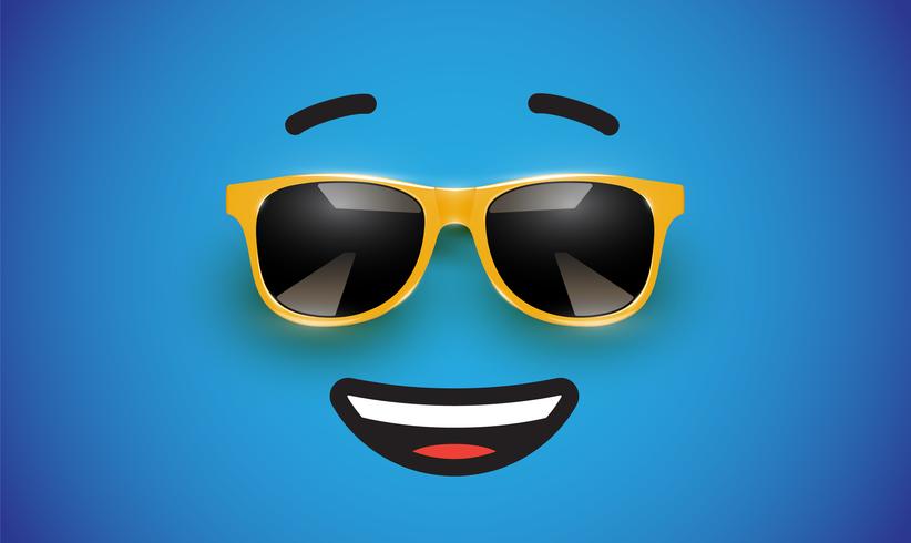 Hoog detiled kleurrijke emoticon met zonnebril, vectorillustratie vector