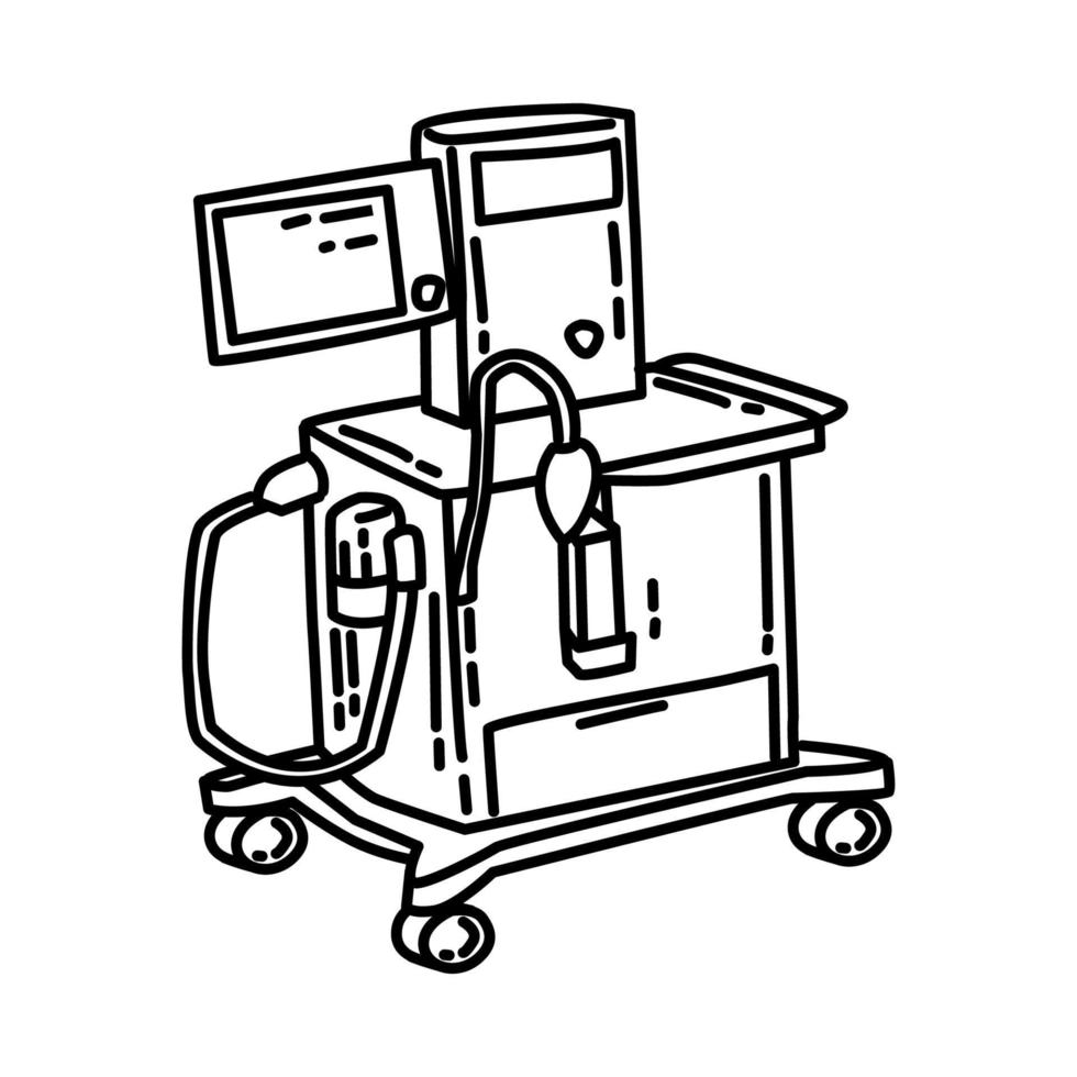 pictogram van anesthesiemachines. doodle hand getrokken of schets pictogramstijl. vector