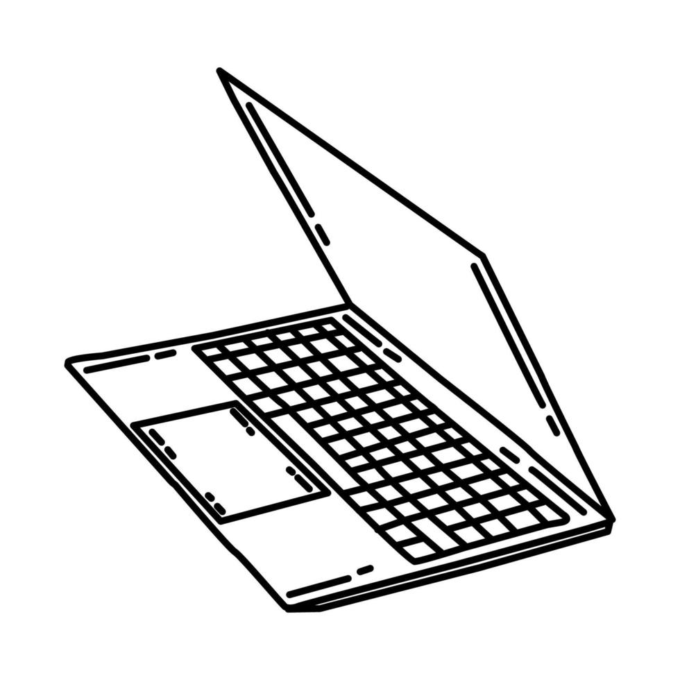 laptop slank pictogram. doodle hand getrokken of schets pictogramstijl. vector