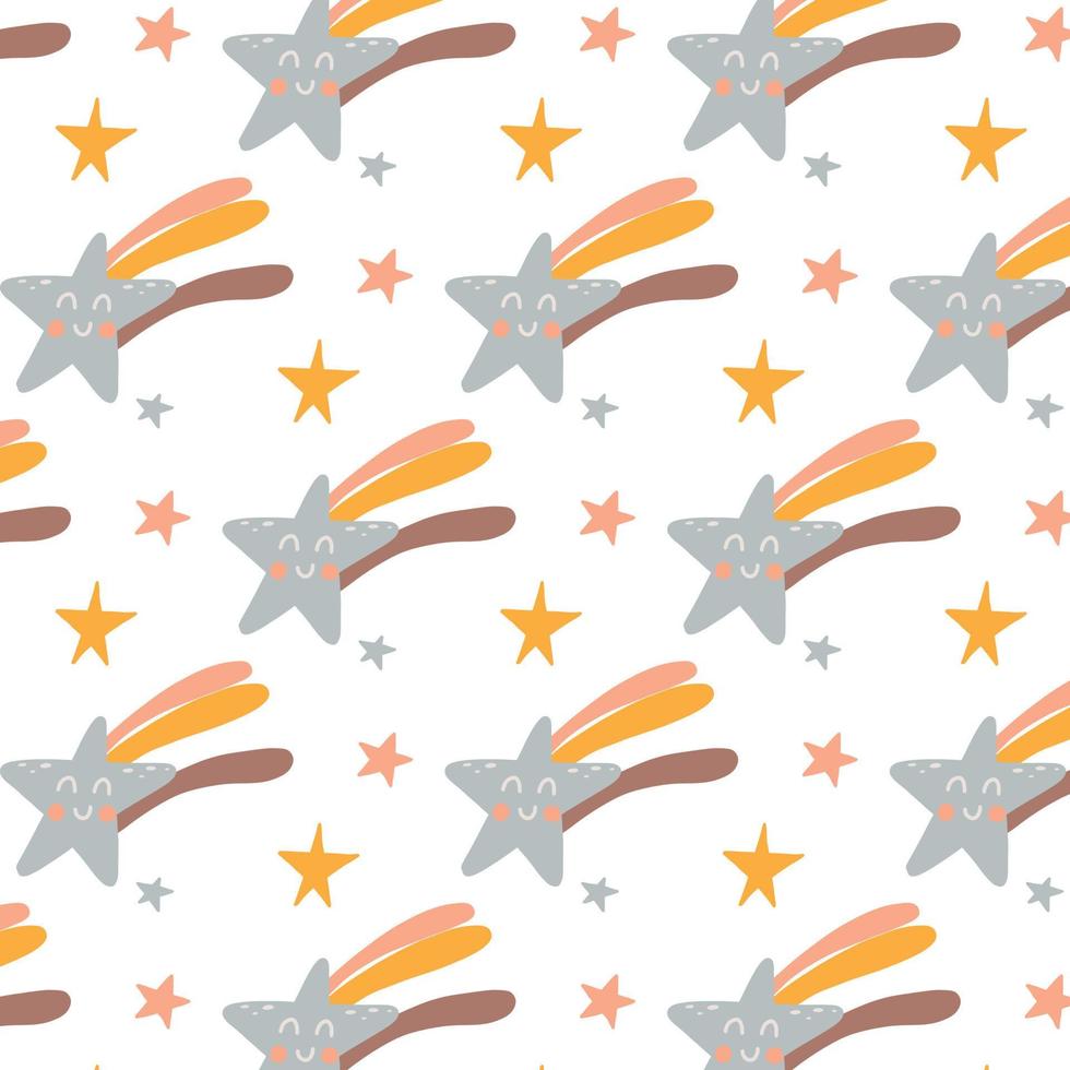 vectorpatroon met schattige vallende ster in baby boho-stijl. print voor kinderstoffen. stralend sterpatroon. vector