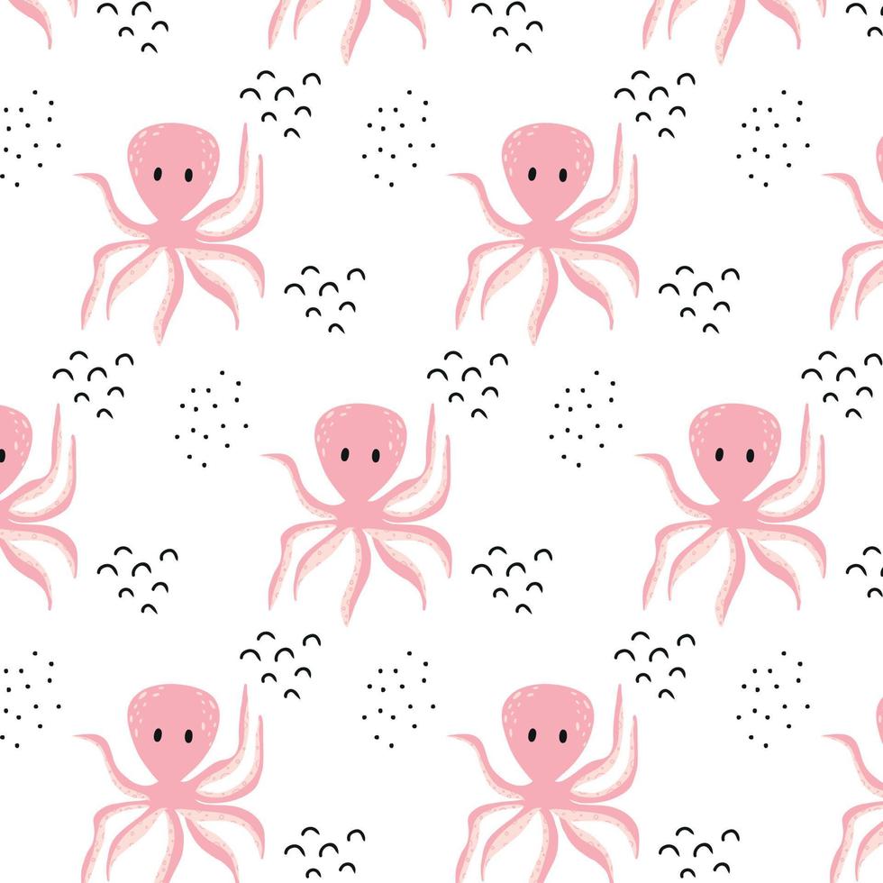 kinderachtig patroon met octopus. handgetekende patroon met roze octopus. het patroon is geschikt voor prints en textiel. vector