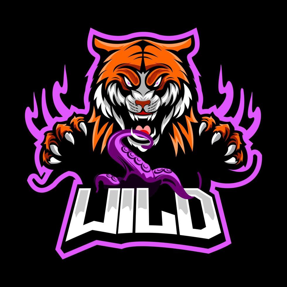 tijger en tentakel mascotte gaming-logo vector