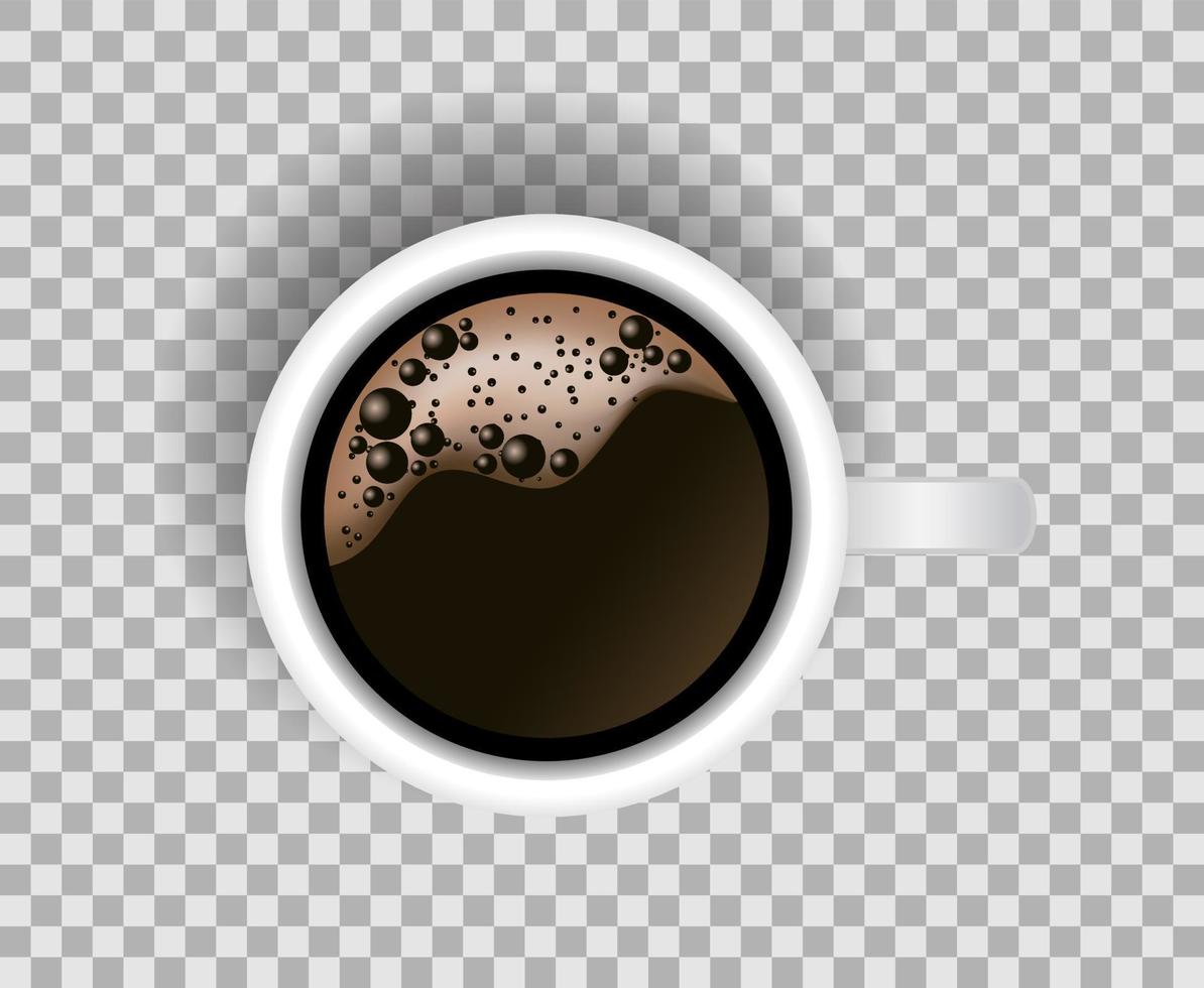 een kopje zwarte koffie bovenaanzicht op transparante achtergrond. vector