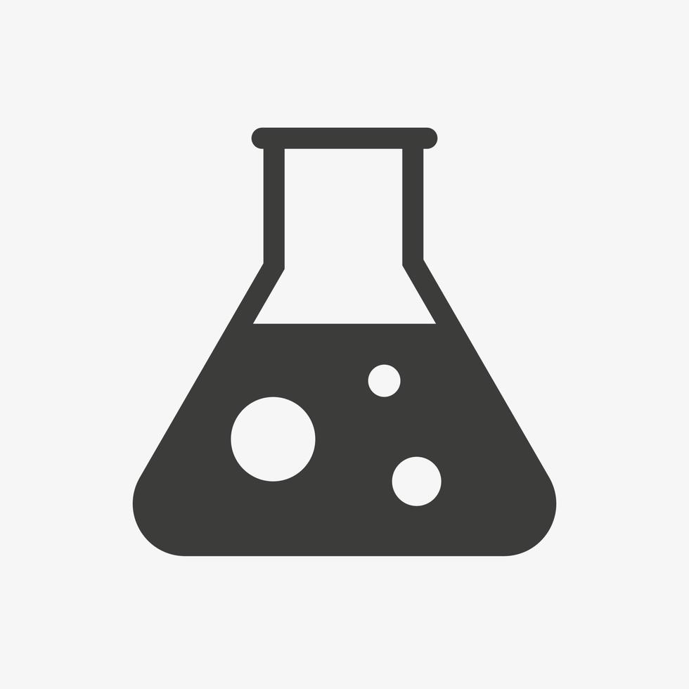 chemische kolf met bubbels vector pictogram geïsoleerd op een witte achtergrond. reageerbuispictogram.