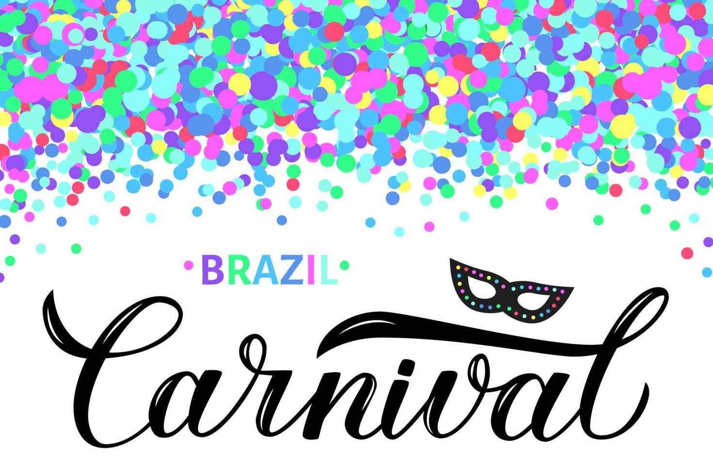 brazilië carnaval kalligrafie belettering met kleurrijke stippen confetti en masker. maskerade partij poster of uitnodiging. vectorillustratie. gemakkelijk te bewerken sjabloon voor braziliaans carnaval in rio. vector