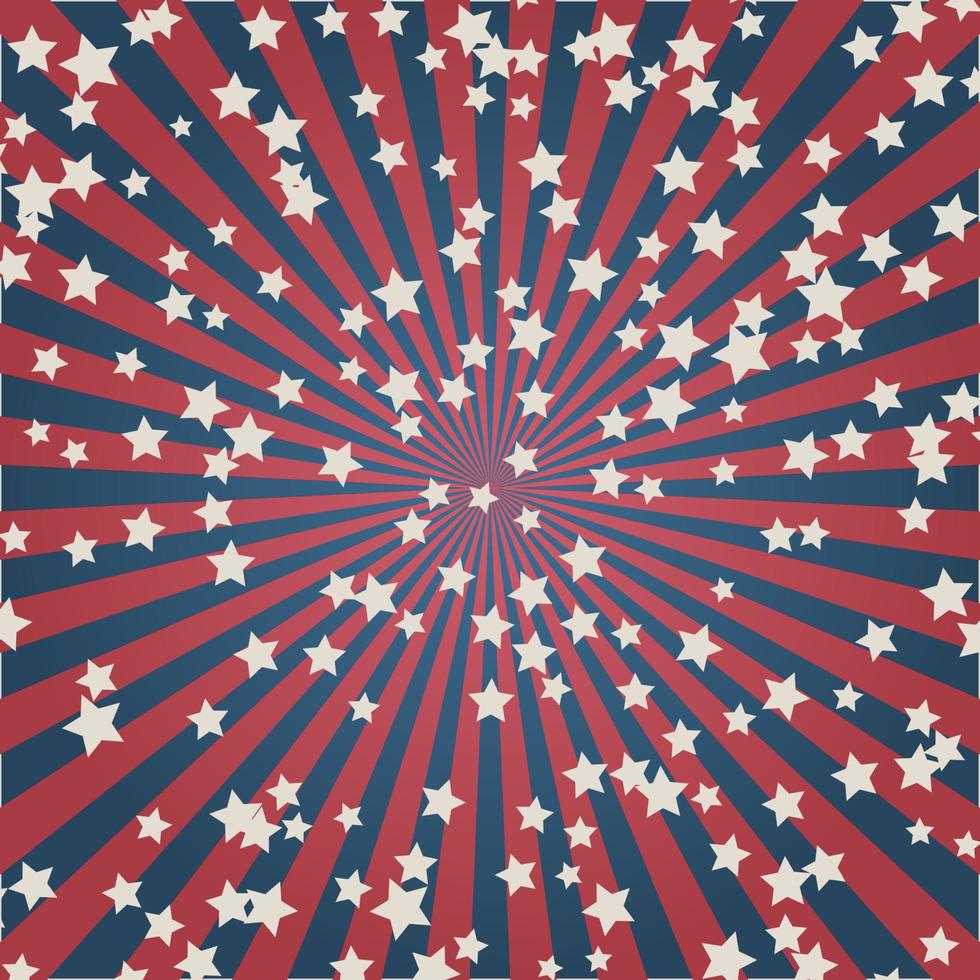 verenigde staten onafhankelijkheidsdag 4 juli of herdenkingsdag banner. retro patriottische vectorillustratie. concentrische strepen en sterren confetti in de kleuren van de Amerikaanse vlag. vector