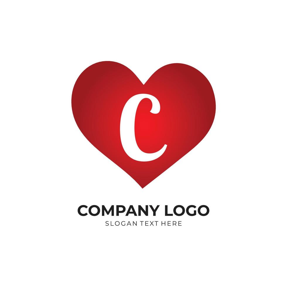 c letter logo met hart icoon, Valentijnsdag concept vector