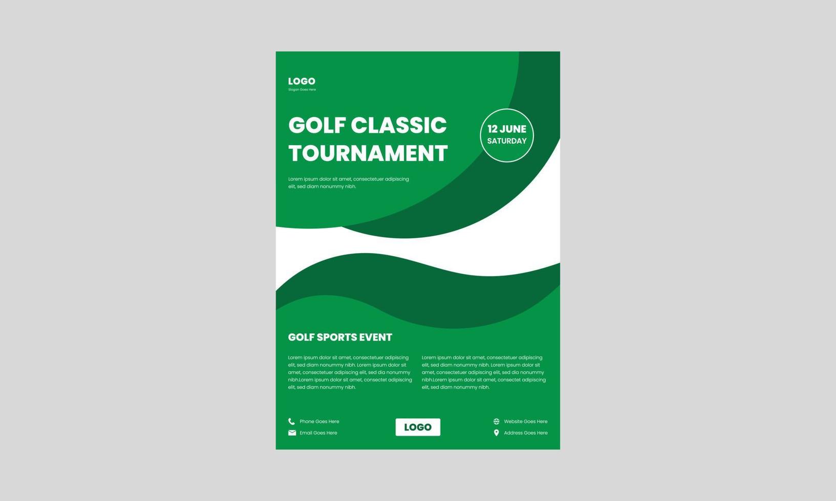 golftoernooi folder sjabloon. golf sportevenement flyer ontwerp in groene kleur. vector