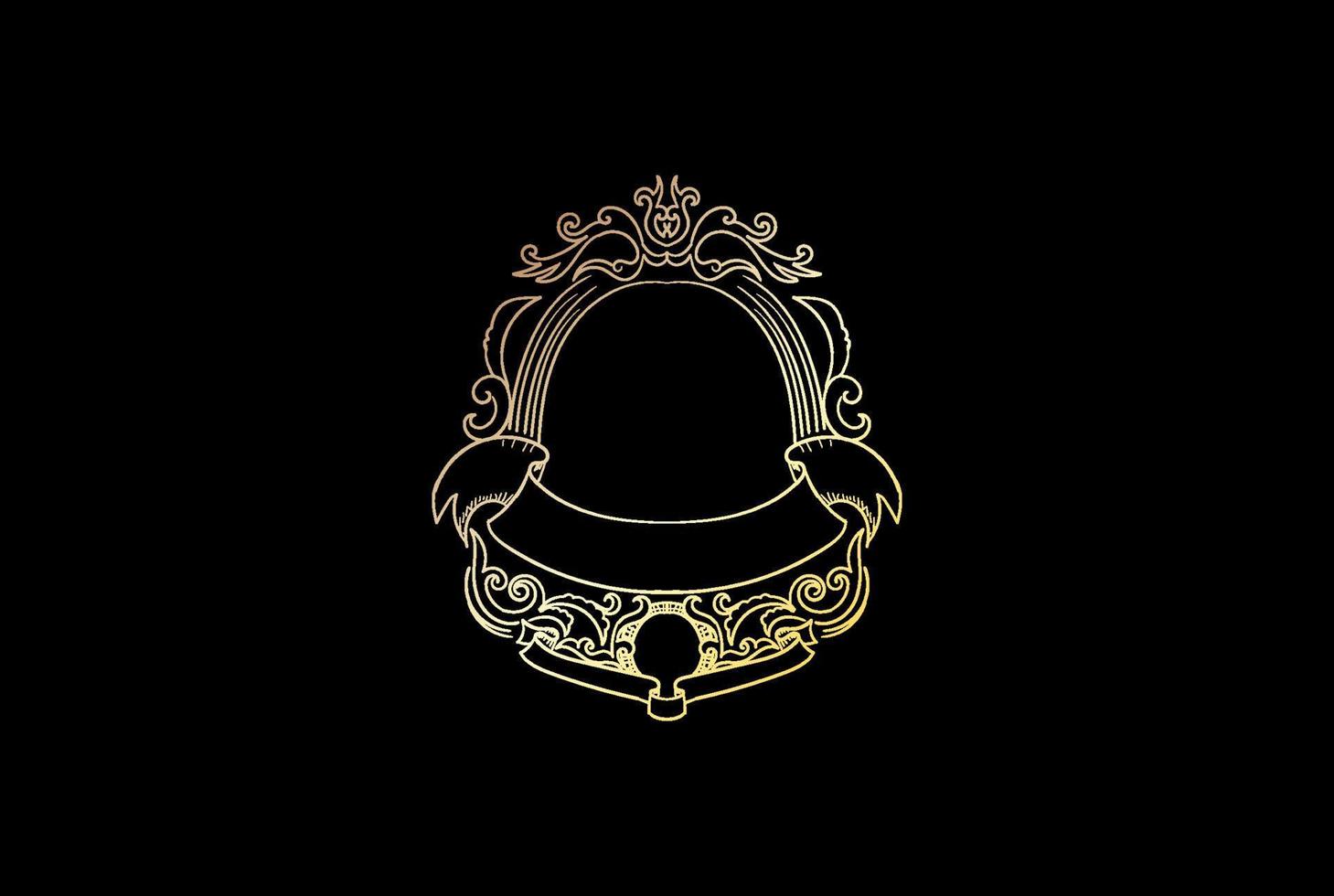 vintage retro koninklijke gouden elegante kam leeg frame grens logo ontwerp vector
