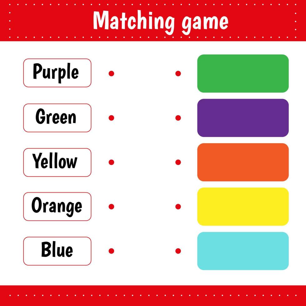 educatief kinderspel. bijpassende spel werkblad voor kinderen. overeenkomen op kleur. kleuren leren vector