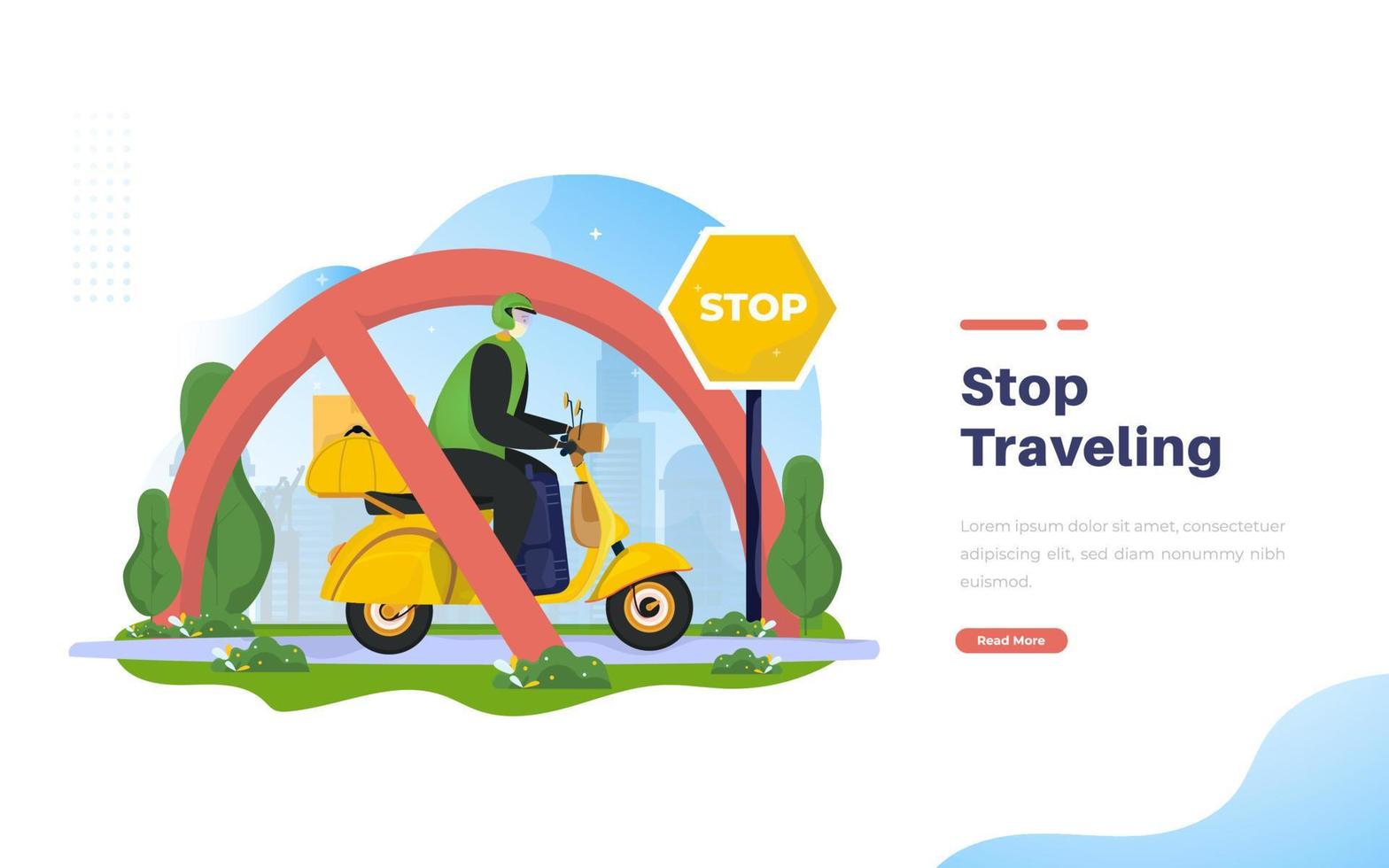 stop met reizen concept met een man op scooter illustratie vector
