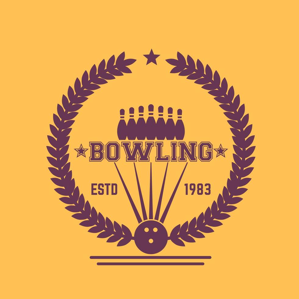 bowling vintage logo, teken, embleem met krans, vectorillustratie vector